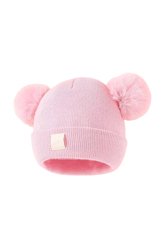 Knitted Infant Hat, Double Heart Embroidery Pom Pom Beanie, Soft Warm Winter Cap, Cozy Newborn Headwear, Baby Shower Gift