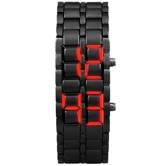 Uutvery LED Illumination Digital Watch Lava Style Watch with Stainless Steel Band Date Display Water Resistance Luminous Dial Fashion Accessory Black