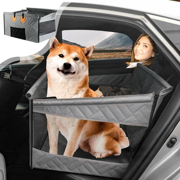 Uutvery Large Car Mounted Pet Mat, Hard Bottom Waterproof Dog Car Seat Cover with Mesh Basket, Rear Seat Dog Cushion for Travel, Pet Car Pad for SUVs, 28.74x22.05x15.75 Inches