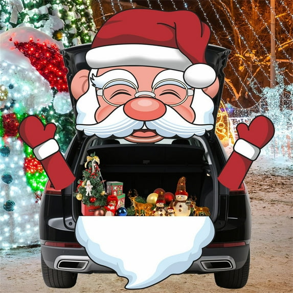 Uutvery Large Car Trunk Sticker Christmas Holiday Party Decoration Santa Claus Snowman Elk Sticker Waterproof Reusable Auto Window Decor Festive Theme Decal