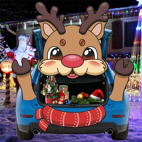 Uutvery Large Car Trunk Sticker Christmas Holiday Party Decoration Santa Claus Snowman Elk Sticker Waterproof Reusable Auto Window Decor Festive Theme Decal