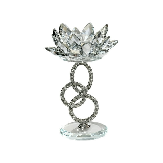 Uutvery Lotus Flower Crystal Glass Candlestick, Silver Gold Candle Holder, Christmas Home Decor, Wedding and Dining Table Centerpiece