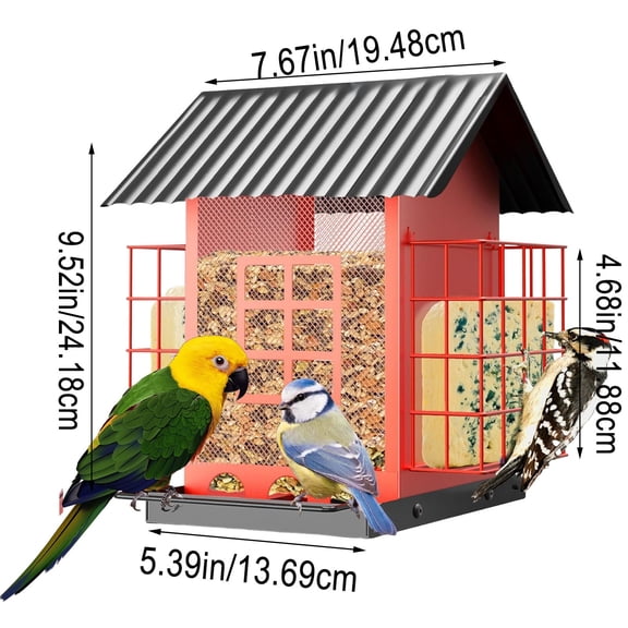 Uutvery Metal Bird Feeders for Outdoors Hanging,Weatherproof Suet Feeders,Metal Seed Dispenser with Anti-Spill Tray,Double Suet Cages Bird Feeder,Easy to Clean Refill,Gift Ideas for Bird Lovers