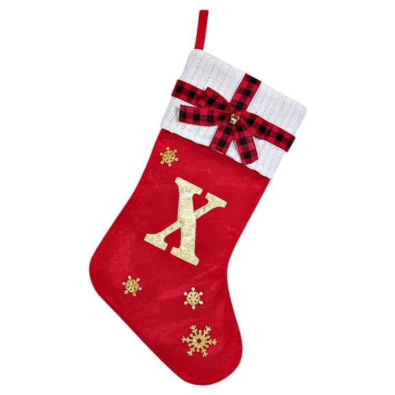 Uutvery Monogram Christmas Stocking with Initials,17.7 Inch Red Personalized Christmas Stocking with Embroidered Letter and Bow Knitted Cuff,Xmas Stocking for Holiday Xmas Tree Fireplace Decor