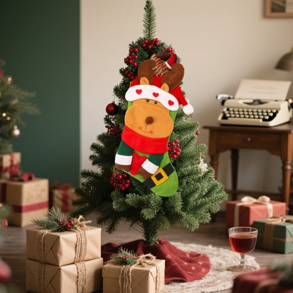 Uutvery Personalized Christmas Fireplace Stockings,Merry Christmas Hanging Plush Cute Xmas Stocking Ornaments,Santa,Snowman,Reindeer Character Stocking for Fireplace Family Pet Party Favors Gift