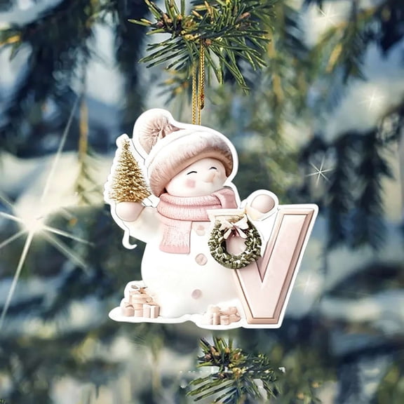 Uutvery Pink Snowman Initial Ornaments, 2D Acrylic Christmas Tree Decorations, 26 Letter Personalized Alphabet Pendant for Holiday DIY Crafts, Home Party Supplies, Festive Keepsake Gift