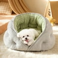 thumbnail image 1 of Uutvery Plush Cat Bed for Small Pets, Enclosed Winter Warm Pet House with Removable Cover, Soft Villa Style Dog Bed Mat, 18.9x17.72 Inch, Pink Blue Gray, 1 of 6