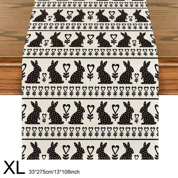 Uutvery Polyester Easter Table Runner, Waterproof Holiday Tablecloth, Bunny Rabbit Table Cover for Indoor Outdoor Dining Decor, Spring Party Celebration, 108x12.99 Inches