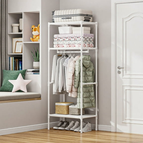 Uutvery Portable Closet,Coat Rack Freestanding Closet Organizer,Clothes Rack with Shelves, Hanging Rods,Storage Organizer,for Entryway, Bedroom,Cloakroom,67.3x22.4x13.6 Inches