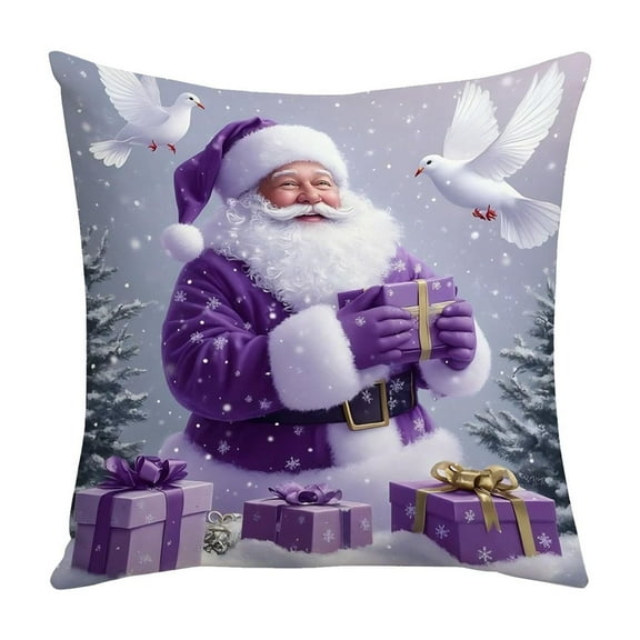 Uutvery Purple Christmas Holiday Pillow Cover, 18x18 Inch Festive Winter Themed Decor for Sofa, Premium Polyester Linen Style Living Room Accent, Machine Washable Easy Care