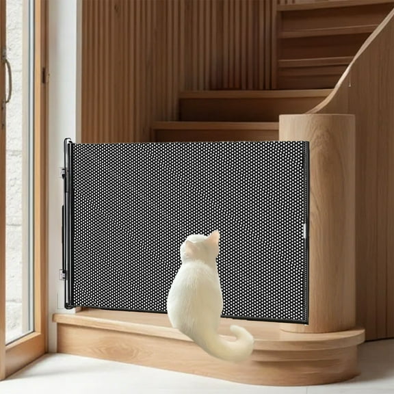 Uutvery Retractable Pet Gate,Retractable Mesh Door, Portable Expandable Pet Barrier Gate for Puppies, Cats & Small Pets, No Drilling, Pet Dog Gate for Doorways, Stairs, Hallways, Indoor