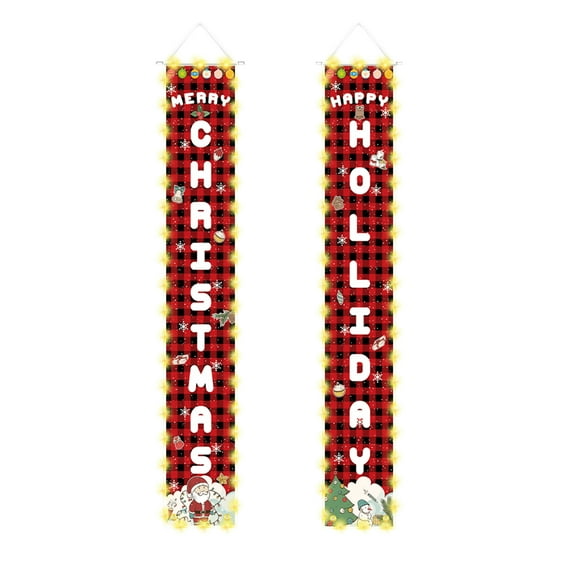 Uutvery Seasonal Couplet Door Curtain with Christmas Lights, 12x71 Inch Illuminated Decoration for Holiday Party and Home Festive Atmosphere