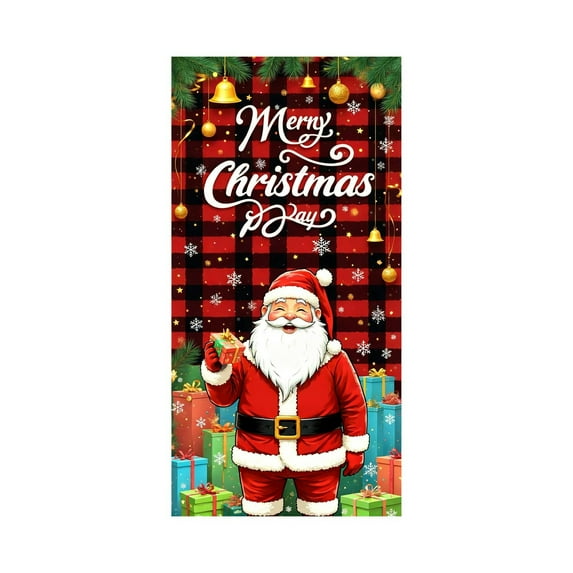 Uutvery Seasonal Door Decoration with Santa Claus Design, 35x72 Inch Christmas Door Cover,Xmas Door Cover Decoration for Holiday Party and Home Festive Decor