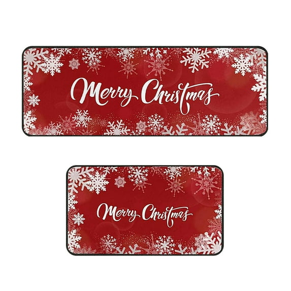 Uutvery Set of 2 Christmas Kitchen Rugs Non Slip Washable Runner Floor Mats Quick Dry Absorbent For Entryway Porch Laundry Room Dining Holiday Decor