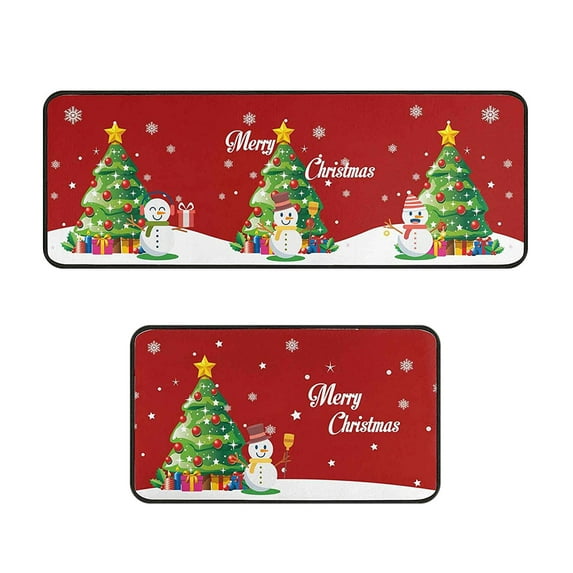 Uutvery Set of 2 Christmas Kitchen Rugs Non Slip Washable Runner Floor Mats Quick Dry Absorbent For Entryway Porch Laundry Room Dining Holiday Decor
