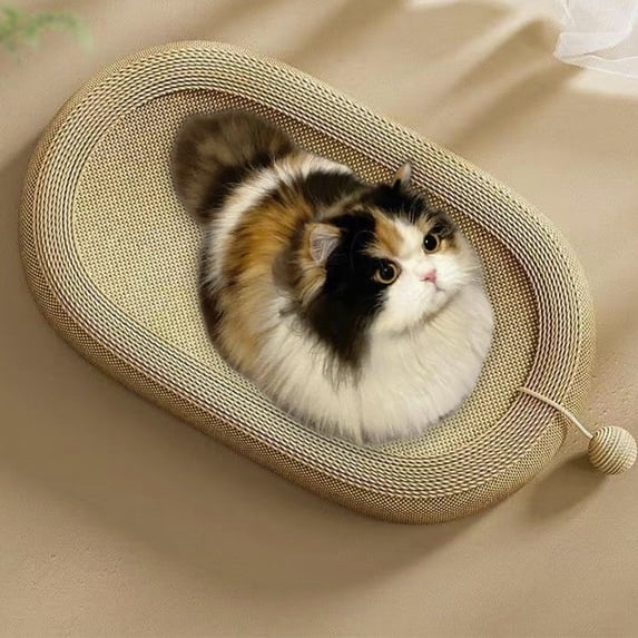 Uutvery Sisal Cat Scratcher Bed, Oval Scratching Pad And Cat Nest, Non Shedding Pet Furniture For Cats Kittens, 21.65x15.75x3.54 Inches