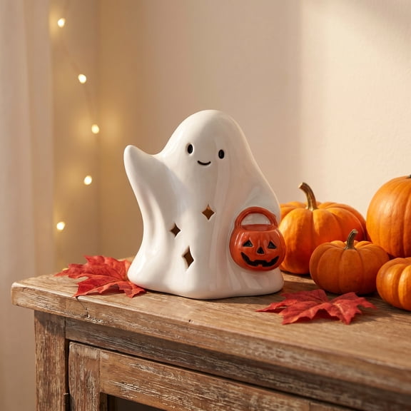 Uutvery Soft Silhouetted Serene Ghost Figurine , Artisanal Ceramic Decor with Cutout Details for Nightstand Glow and Mantel Centerpiece