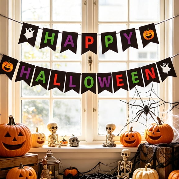 Uutvery Spooky Streamer-Ready Sturdy Halloween Banner Flag Set and Festive Doorway Decor Strip for Window Display Party Backdrop