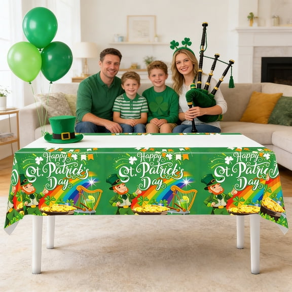 Uutvery St. Patrick's Day Tablecloth, Green Clover Design, Rectangular Shape, Polyester Material, 107.87x53.94 Inches, for Holiday Party Dining Table Decor Home Dinner Decoration