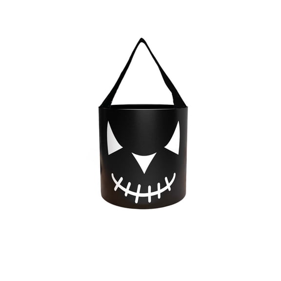 Uutvery Stitched-Ghost Candy & Favor Pail with Black Handle: Moody Halloween Decor for Porch Hanging and Themed Party Distribution