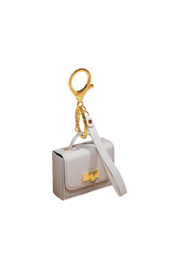 Stylish Leather Key Chain Pouch, Mini Bag with Handle Strap for Coins, Earphones, Cards, Multi-Purpose PU Synthetic Leather Accessory