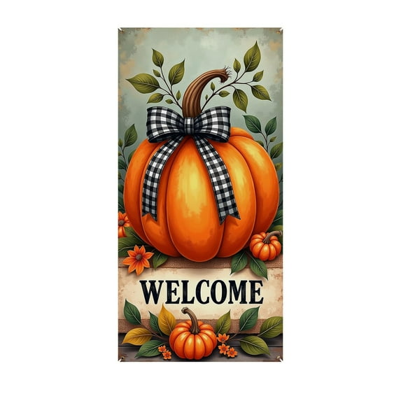 Uutvery Thanksgiving Door Cover with Pumpkin and Sunflower Design, 35x71 Inch Polyester Fabric for Front Door Porch Decoration, Holiday Festive Atmosphere Home