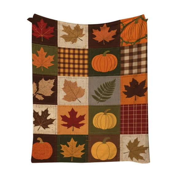 Uutvery Thanksgiving Flannel Blanket, Pumpkin Maple Leaf Fruit Digital Print, Warm and Cozy Nap Blanket for Couch and Bed, Home Decor, 59.06x51.18 Inches