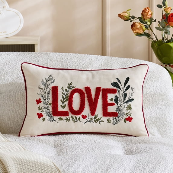 Uutvery Valentine's Day Heart Embroidered Pillowcase, Polyester Throw Pillow Cover for Sofa Bed, 17.7x17.7 Inches Home Holiday Decor, Machine Washable