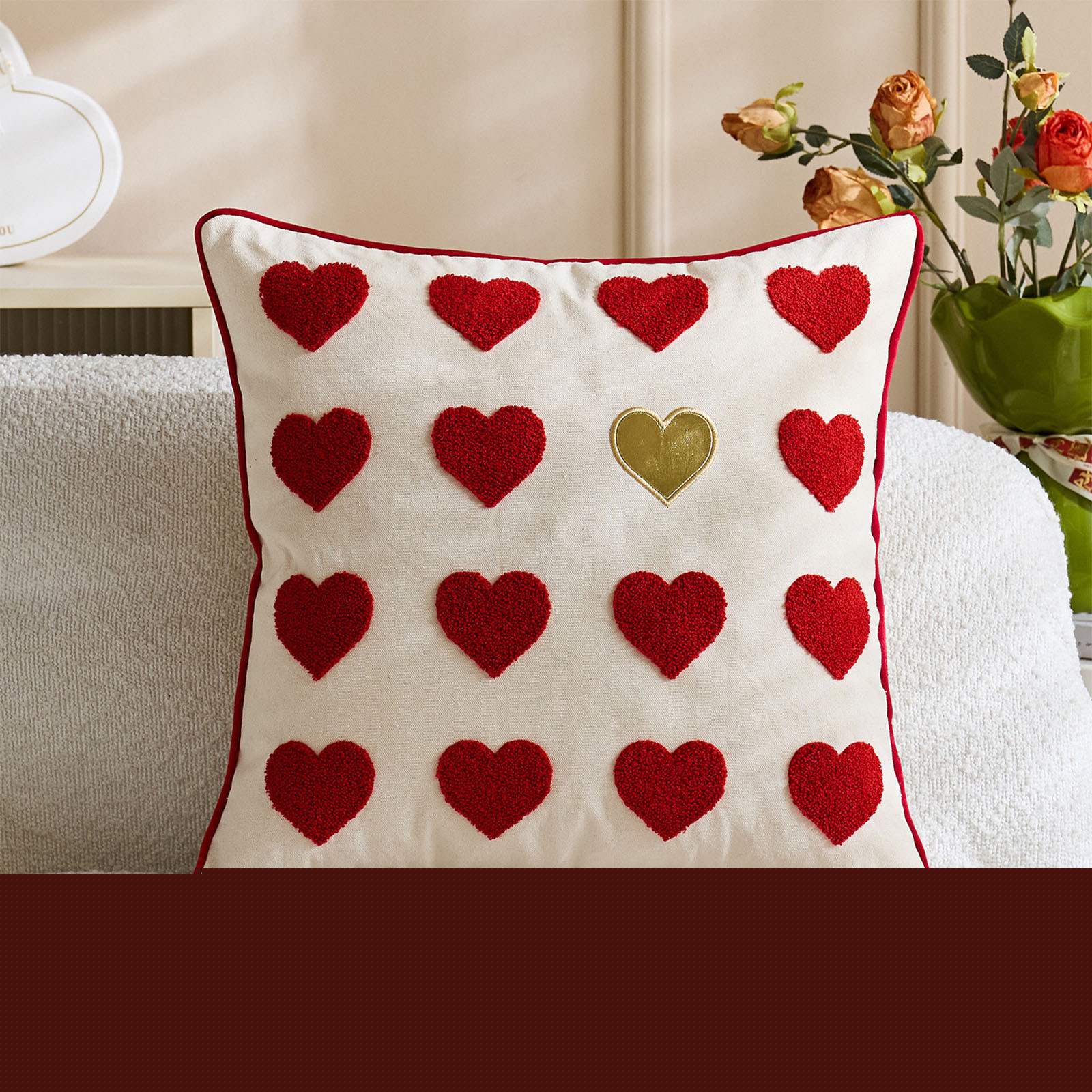 thumbnail image 1 of Uutvery Valentine's Day Heart Embroidered Pillowcase, Polyester Throw Pillow Cover for Sofa Bed, 17.7x17.7 Inches Home Holiday Decor, Machine Washable, 1 of 7