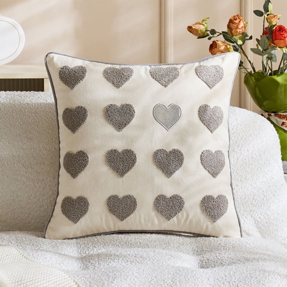 Uutvery Valentine's Day Heart Embroidered Pillowcase, Polyester Throw Pillow Cover for Sofa Bed, 17.7x17.7 Inches Home Holiday Decor, Machine Washable