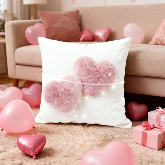 Uutvery Valentine's Day Heart Throw Pillow Cover, Romantic Gift for Couples, Pinky Polyester Sofa Couch Cushion, Soft Bedroom Living Room Decor, 17.71x17.71 Inches