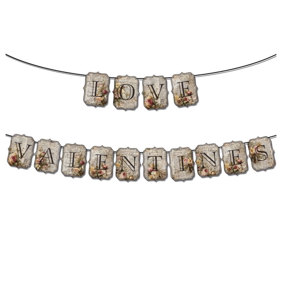 Uutvery Valentine's Day Letter Banners Pull Flag, Party Scene Layout Decoration Pull Flower, Paper Banner with Romantic Messages, 10 Meters Long
