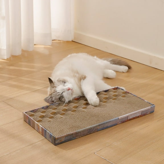 Uutvery Wave Splicing Cat Scratch Board, Plastic Sealed Corrugated Scratch Pad Cat Nest, Thickened Durable Pet Toy, 17.7x8.7x1 Inches