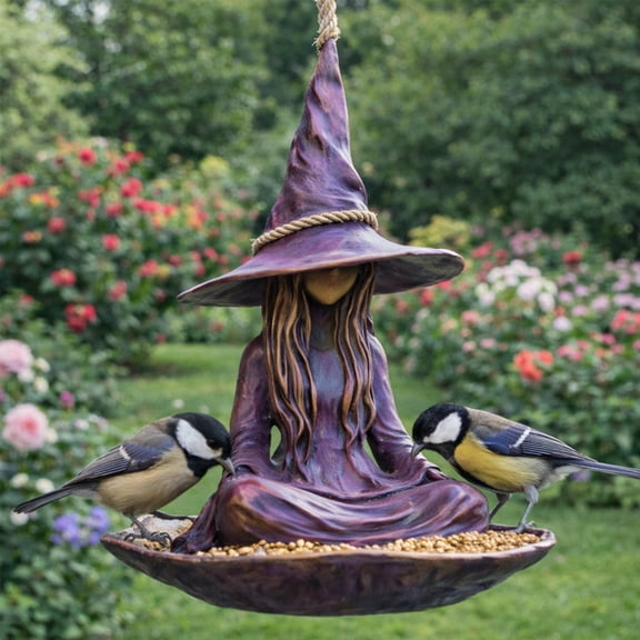 Uutvery Witch Bird Feeder, Enchanting Garden Decor with Whimsical Witch Design, Outdoor Feeder for Attracting Birds, Durable Easy Fill Decoration
