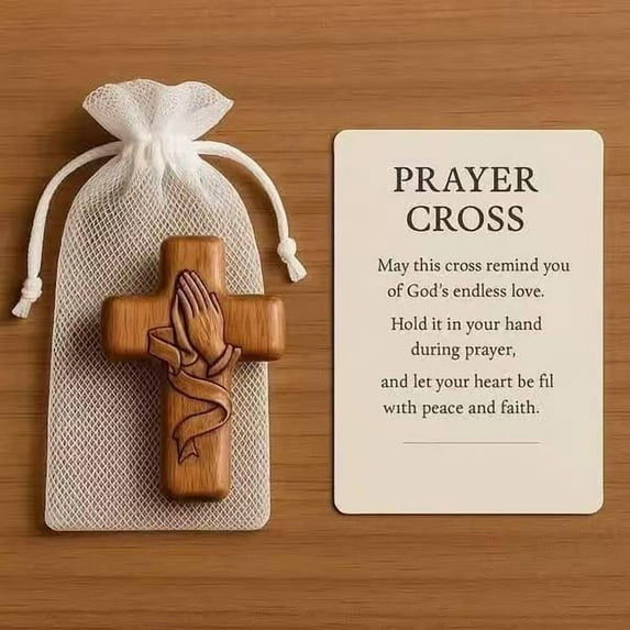 Uutvery Wooden Pocket Cross,Mini Cross Portable Faith Keepsake with Inspirational Card,Handcrafted Wooden Comfort Cross Anxiety Relief,Easter Christian Devotional Gift Craft