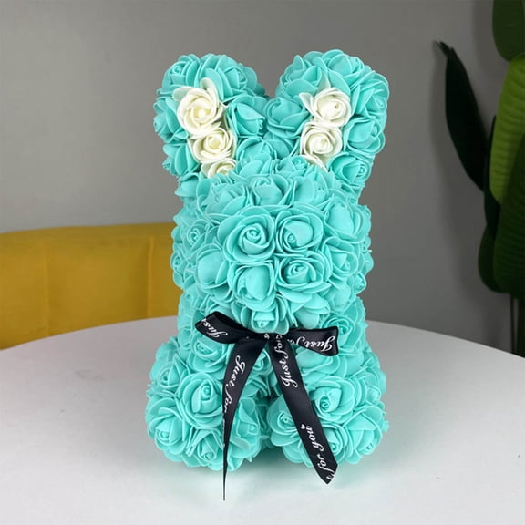 Uutvmp 10 Inch Romantic Rose Bunny for Women Valentines Day Foam Rabbit Gift with Ribbon Bow Hand Made Flower Decoration for Girlfriend Girls Wife Wedding Birthday Party