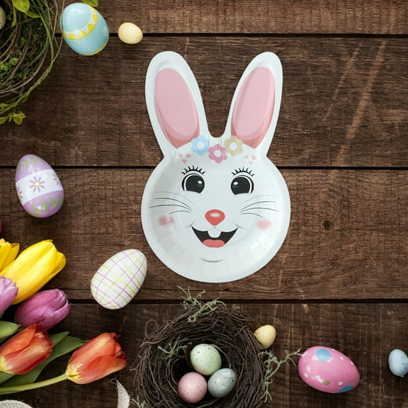 Uutvmp 10 Pieces Easter Bunny Eggs Party Plates, Disposable Party Paper Plates Tableware Set for Spring Easter Bunny Eggs Party Supplies