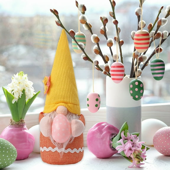 Uutvmp 12.6inch Easter Gnomes Plush Decor, Faceless Easter Bunny Gnomes Shelf Sitters, Handmade Swedish Gnomes Tomte Elf Figurines, Holding Easter Eggs for Spring Tiered Tray Tabletop Decor