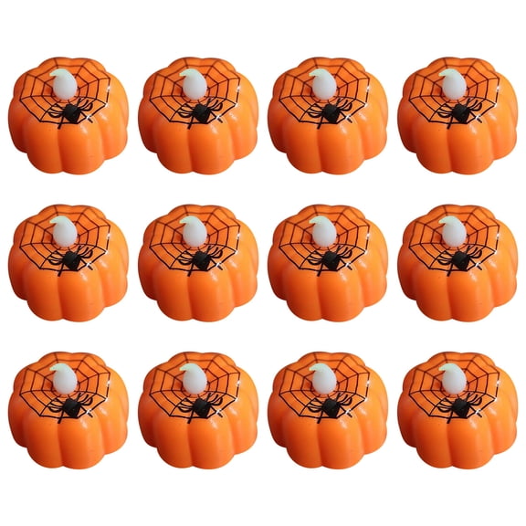 Uutvmp 12pcs Halloween Pumpkin Light LED Spider Light Flameless Candle, Electronic Candles for Halloween Party Home Decorations