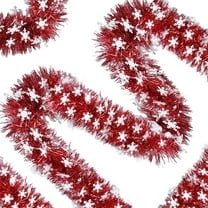 Uutvmp 16.4Ft Christmas Snowflake Tinsel Garland, Xmas Tree Decorations Red Christmas Metallic Twist Garland, Ceiling Hanging Decorations for New Year Party Holiday Indoor Outdoor Supplies