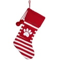 thumbnail image 1 of Uutvmp 16.8Inch Large Knit Christmas Stockings with Poms, Bulk Stripe Personalized Knitted Dog Paw, Christmas Stocking Rustic Fireplace Xmas Tree Decorations Holiday Party Decor, Red, 1 of 6