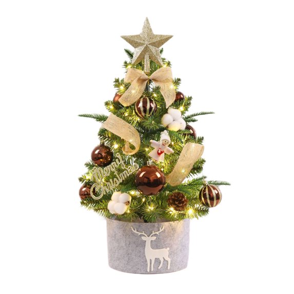 Uutvmp 17.7 inch Small Christmas Tree, Artificial Christmas Tree with Lights, Tabletop Christmas Tree with Star Tree Topper Tree Collar and DIY Christmas Decoration for Xmas Party Home Decor