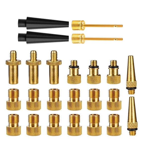 Uutvmp 24PCS Brass Bike Pump Adapters, Ball Pump Needle, Balloon Inflatable Toys Nozzle Inflator Adapter, Air Pump Accessories for Standard Pump or Air Compressor