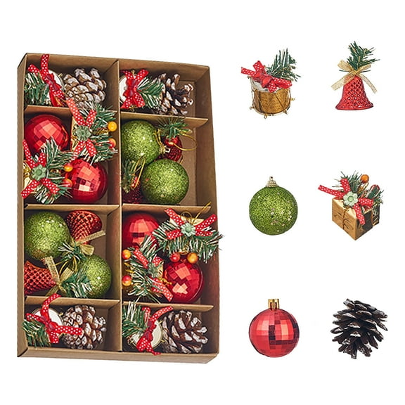 Uutvmp 24Pcs Assorted Christmas Ornaments Set with Bell Pine Cones and Ball Ornaments, Shatterproof Hanging Xmas Tree Ornaments for Holidays Decoration
