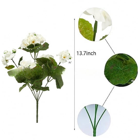 Uutvmp 2Pcs Artificial Geraniums for Outdoor Silk Flowers White Artificial Geranium Bush Faux Flowers Geraniums for Floral Home Decor Indoor Garden Patio Grave Cemetary Vase Table Centerpiece