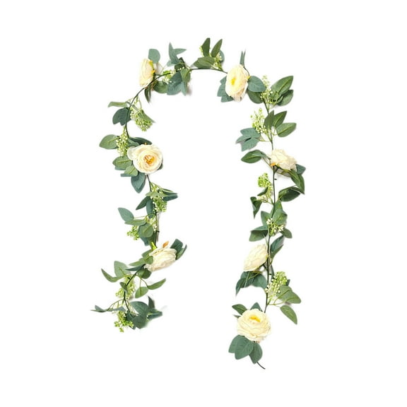 Uutvmp 6.56FT Artificial Eucalyptus Garland with Flowers, Fake Rose Garland, Faux Floral Garland Greenery Garland for Wedding Spring Home Party Craft Art Decor