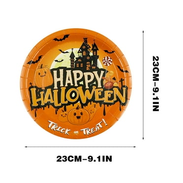 Uutvmp 6 Pcs Halloween Party Dinnerware Set Orange Black Pumpkin Themed Paper Plates Halloween Disposable Tableware Party Supplies for Spooky Themed Party Birthday