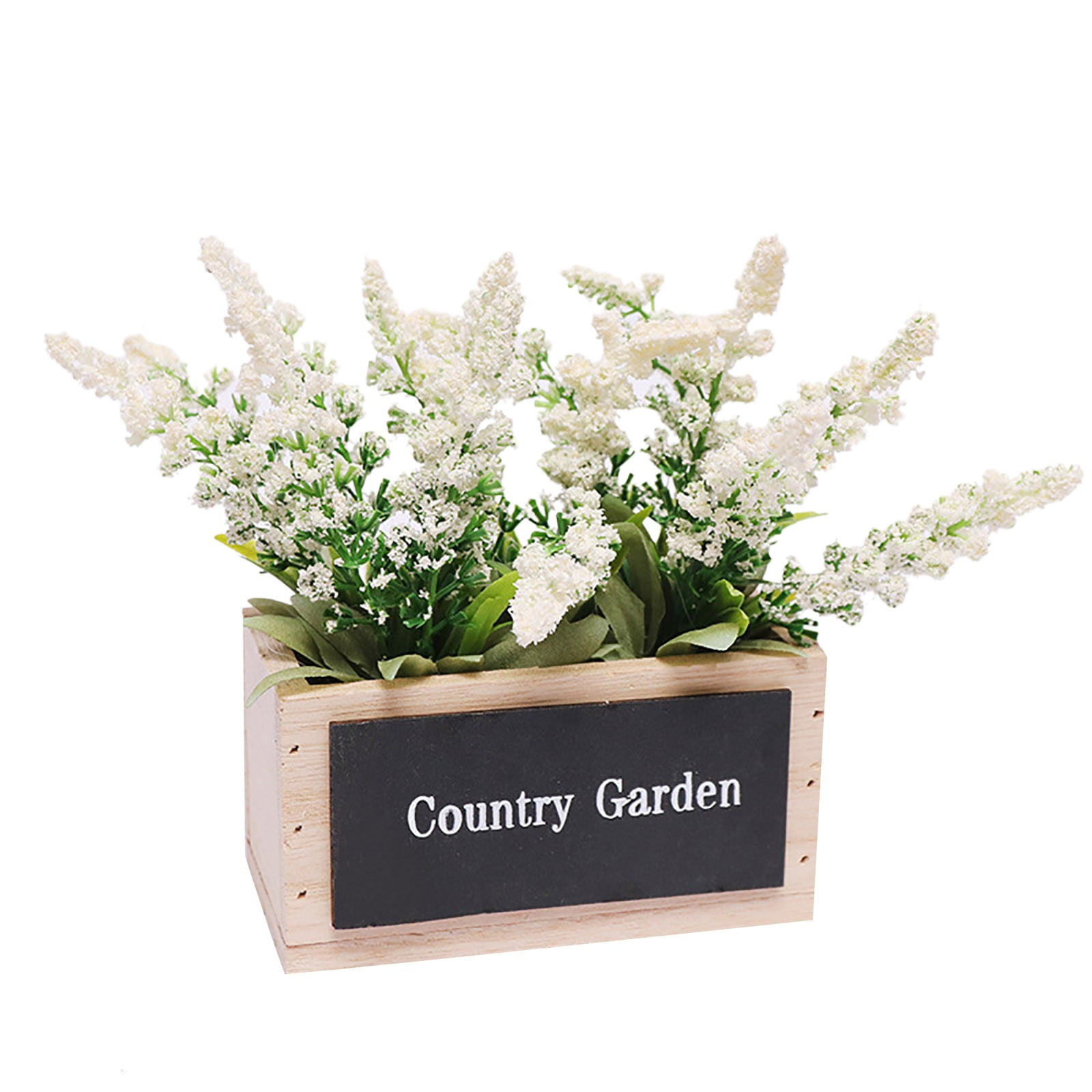Uutvmp Artificial Lavender Flower in Wooden Box, Fake Floral Bouquet, Potted Artificial Flowers Plant in Wooden Vase for Indoor Outdoor Home Decoration