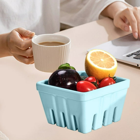 Uutvmp Berry Basket, Melamine Berry Bowl With Holes, Square Kitchen Fruit Basket for Christmas, 4" Colander Cute Small Container for Strawberry, Grape, Berries