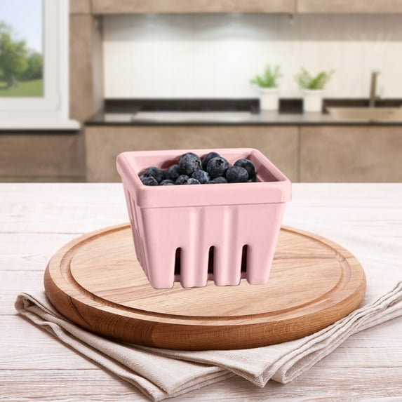 Uutvmp Berry Basket, Melamine Berry Bowl With Holes, Square Kitchen Fruit Basket for Christmas, 4" Colander Cute Small Container for Strawberry, Grape, Berries
